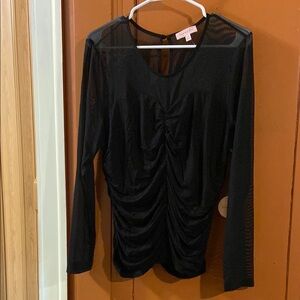 Black Ruched Cut Out Long Sleeve Blouse
